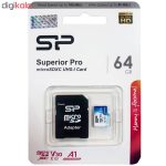 کارت حافظه microSDXC سیلیکون پاور مدل Superior Pro کلاس 10 استاندارد UHS-I U3 سرعت 100MBps ظرفیت 64 گیگابایت به همراه آداپتور SD
