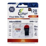 کارت حافظه micro SDXC ویکومن مدل 600X Plus کلاس 10 استاندارد UHS-I U3 سرعت 90MBs ظرفیت 128گیگابایت به همراه کارت خوان