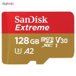 کارت حافظه microSDHC سن دیسک مدل Extreme A2 کلاس 10 استاندارد UHS-I سرعت 160MBps ظرفیت 128 گیگابایت به همراه آداپتور SD