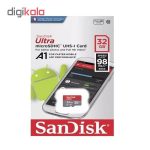 کارت حافظه‌ microSDHC سن دیسک مدل A1 کلاس 10 استاندارد UHS-I سرعت 98MBps ظرفیت 32 گیگابایت
