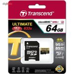 کارت حافظه microSDXC ترنسند مدل Ultimate کلاس 10 استاندارد UHS-I U3 سرعت 95MBps 633X همراه با آداپتور SD ظرفیت 64 گیگابایت