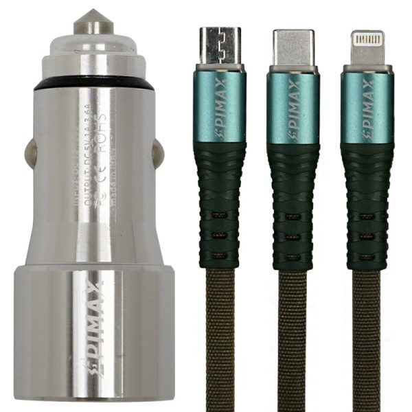شارژر فندکی اپیمکس مدل ای یو 25 به همراه کابل تبدیل MicroUSB/USB-C/لایتنینگ