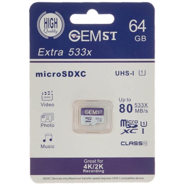 کارت حافظه microSDXC جم اس تی مدل Extra 533x کلاس 10 استاندارد UHS-I سرعت 80MBps ظرفیت 64 گیگابایت