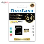 کارت حافظه دیتالند مدل 600x کلاس 10 استاندارد UHS-I U3 سرعت 100MBps ظرفیت 64 گیگابایت همراه با آداپتور SD