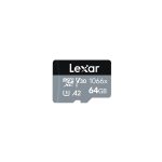 کارت حافظه microSDXC لکسار مدل 1066X کلاس A2 استاندارد UHS-U3 سرعت 160MBps ظرفیت 64 گیگابایت به همراه آداپتور SD