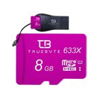کارت حافظه microSD HC تروبایت مدل 633X کلاس 10 استاندارد UHS-I U1 سرعت 95MBps ظرفیت 8 گیگابایت به همراه کارت خوان بسته 5 عددی