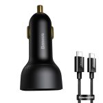 شارژر فندکی باسئوس مدل Superme Digital Display 100w به همراه کابل تبدیل USB-C